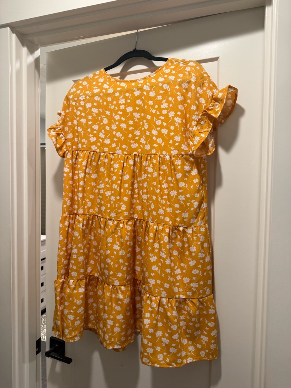 Amazon Yellow Floral Ruffle Sleeve Mini Dress